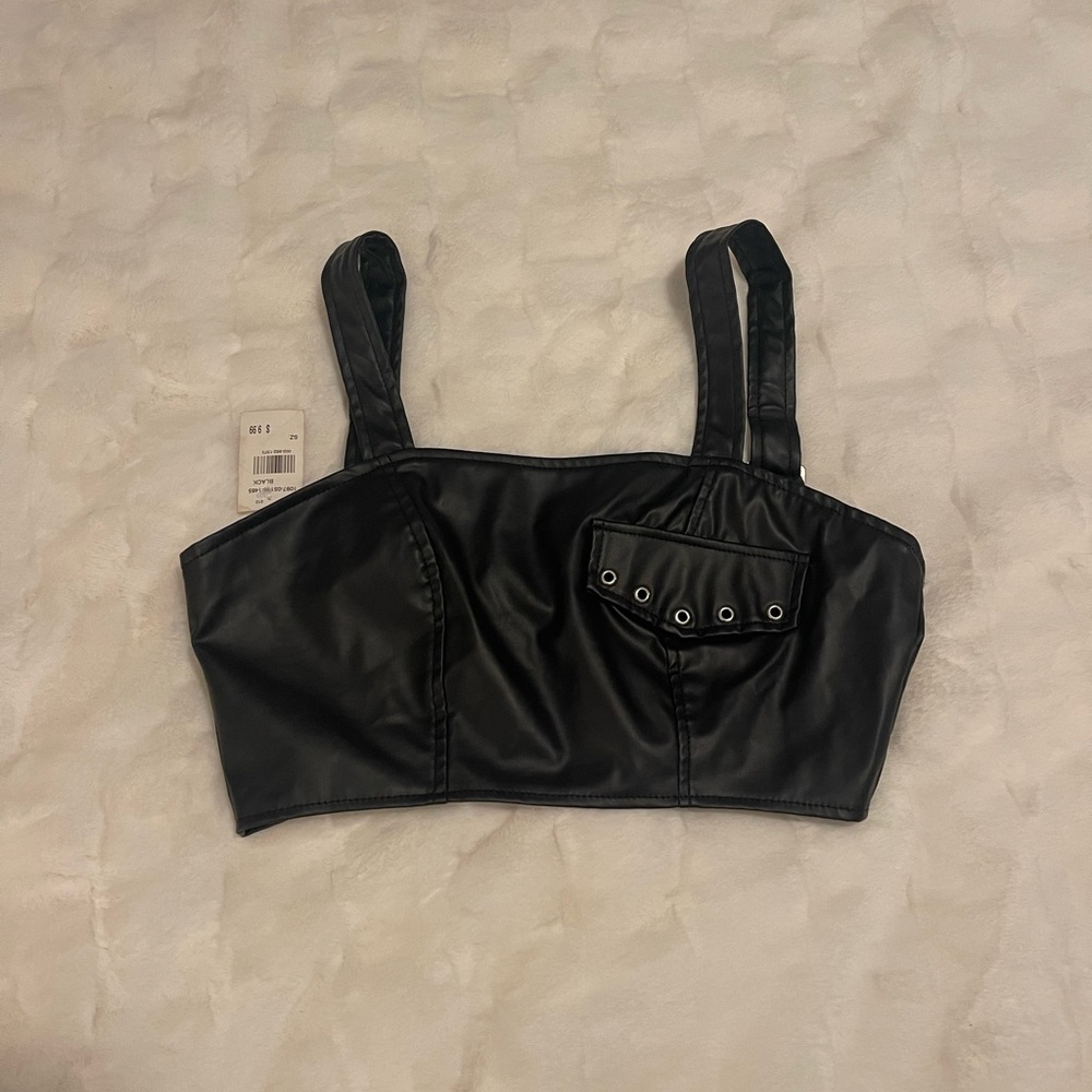 Brand new faux leather black crop top, size small